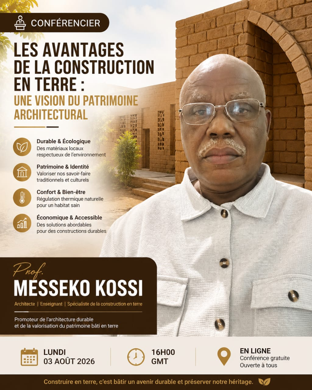Conférence gratuite : les avantages de la construction en terre et la valorisation du patrimoine architectural
